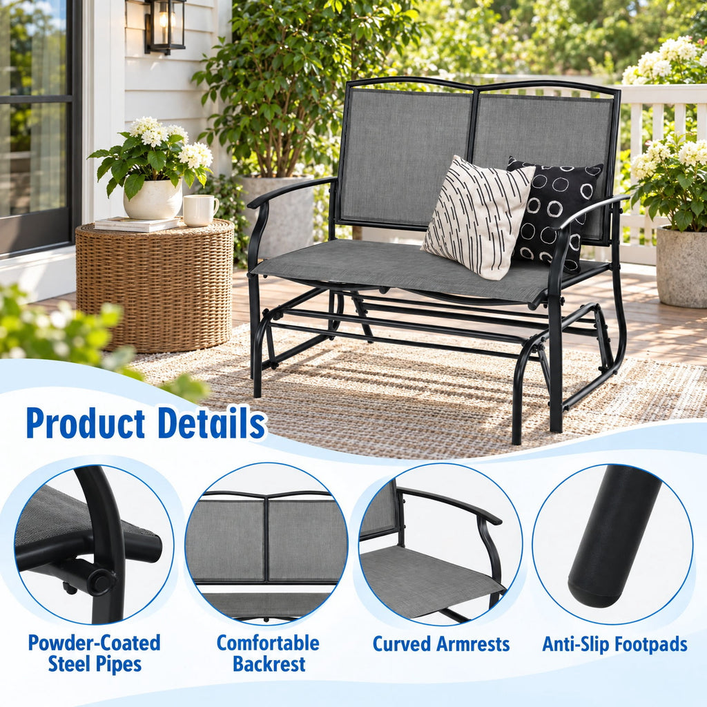 Airfind Iron Patio Rocking Chair for Outdoor Backyard and Lawn, 396 lbs Capacity, Steel and textilene Frame, 41.3 x 28.1 x 36.6 Footprint, Gray