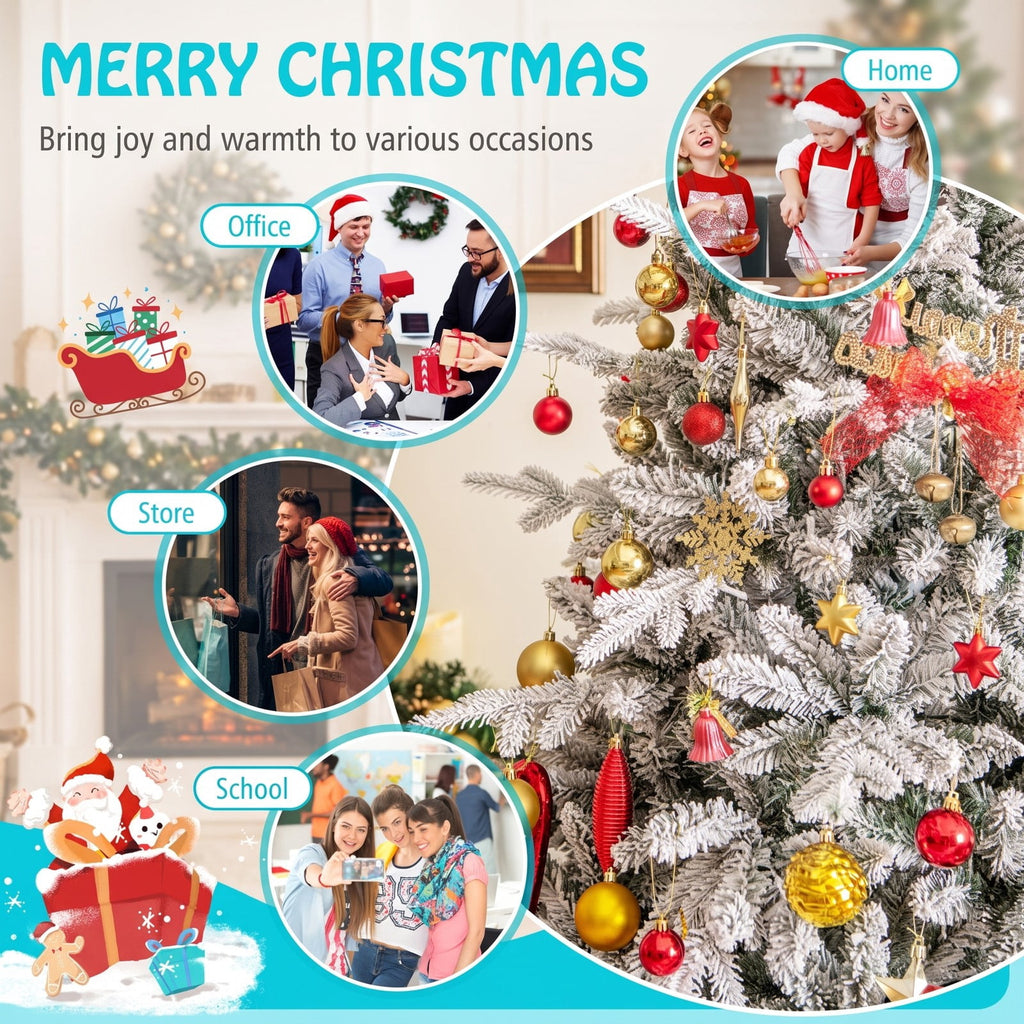 Airfind 6 Feet Flocked Christmas Tree with 8 Lighting Modes and Multi-Color LED Lights-6 ft, Green and White