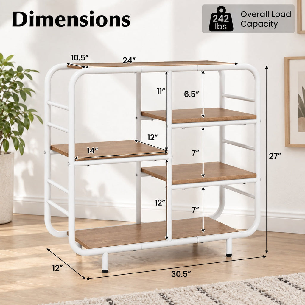 Airfind 5-Tier Storage Organizer Open Book Shelf with Metal Frame, 88 lbs Capacity, Engineered Wood Metal Frame, 30.5 x 12 x 27 Footprint