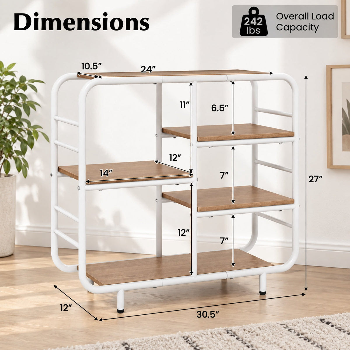 Airfind 5-Tier Storage Organizer Open Book Shelf with Metal Frame, 88 lbs Capacity, Engineered Wood Metal Frame, 30.5 x 12 x 27 Footprint