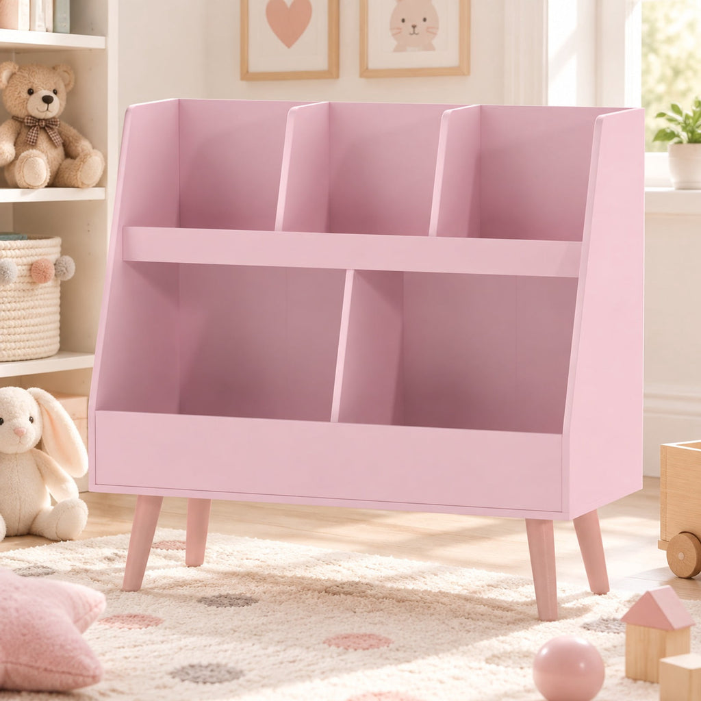 Airfind 5-Cube Kids Bookshelf and Toy Organizer with Anti-Tipping Kits, 68 lbs Capacity, MDF Solid Wood Frame, Pink