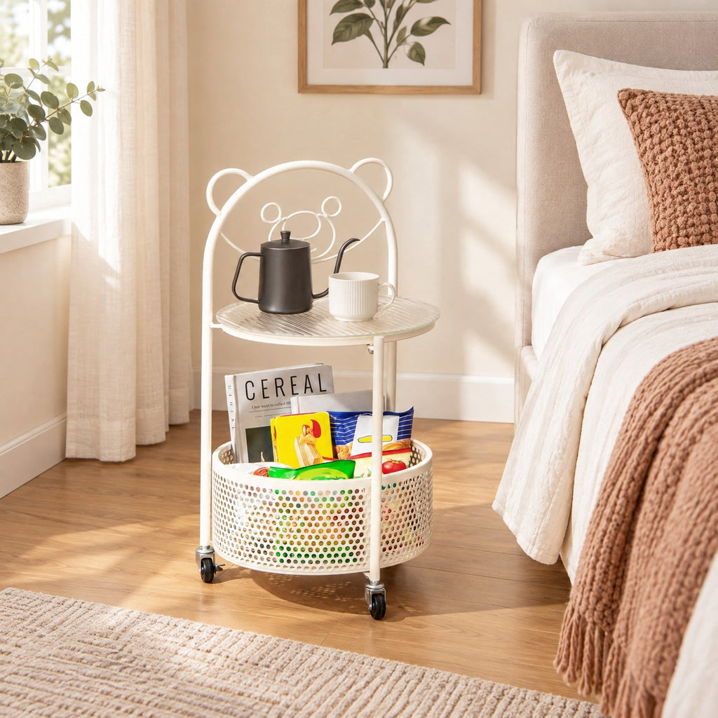 Airfind Modern Sofa Side Table on Lockable Wheels for Living Room Bedroom Study, 33 Lbs Capacity, Tempered Glass Metal, White