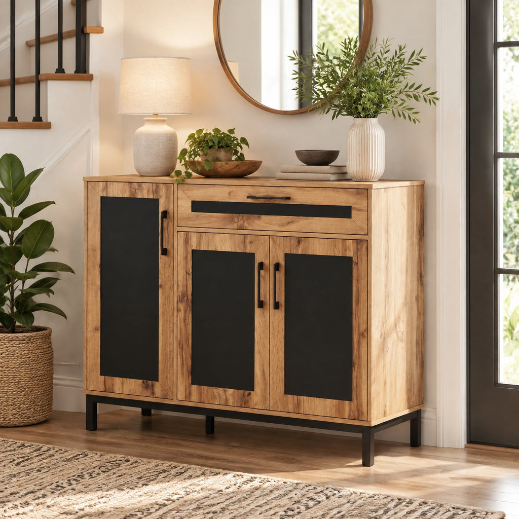 Airfind 48 Inch Sideboard Buffet Cabinet with Drawer and Metal Legs, 88 lbs Capacity, Engineered Wood MDF Frame, 48 Inch x 16 Inch x 37.5 Inch Footprint