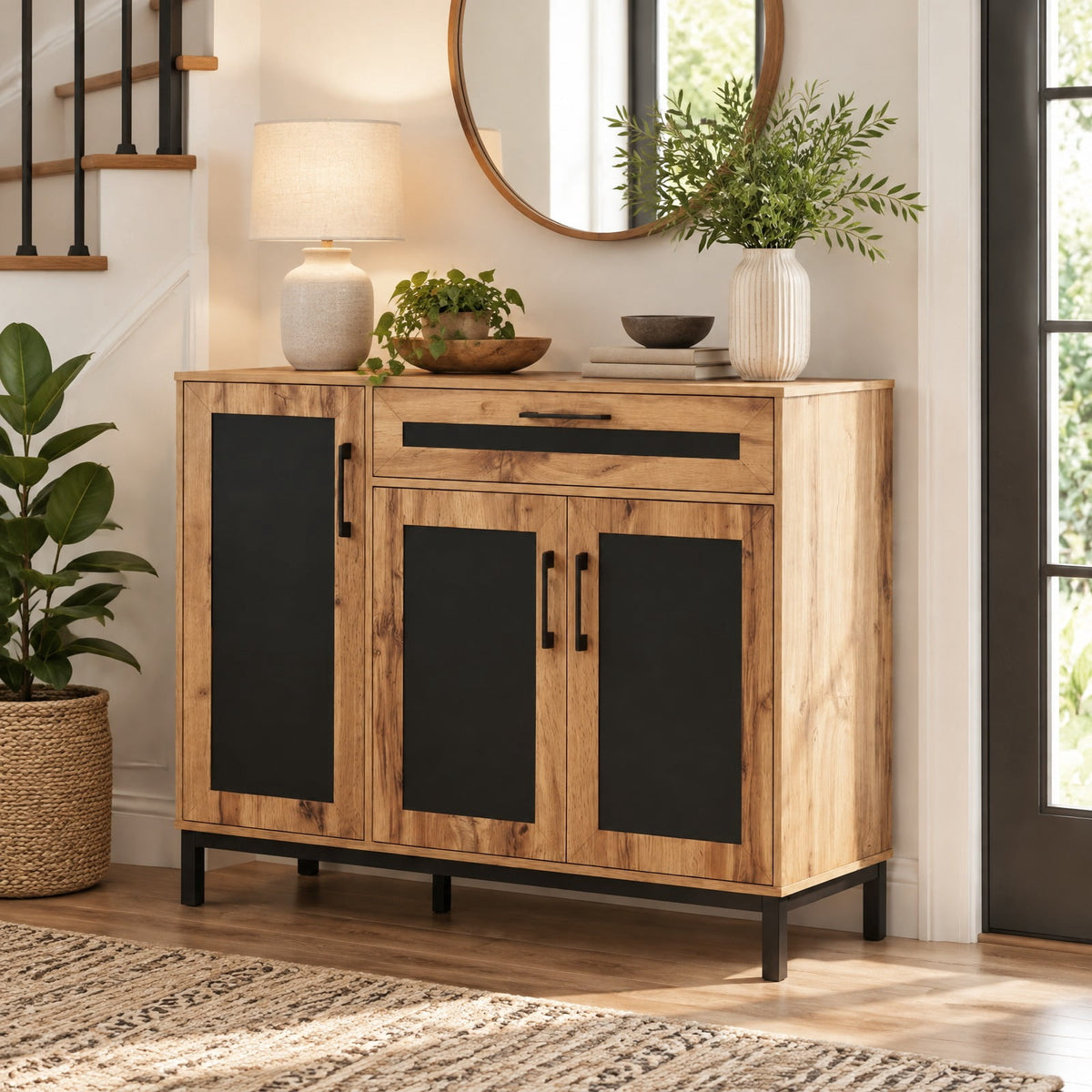 Airfind 48 Inch Sideboard Buffet Cabinet with Drawer and Metal Legs, 88 lbs Capacity, Engineered Wood MDF Frame, 48 Inch x 16 Inch x 37.5 Inch Footprint