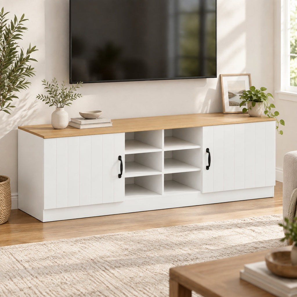 Airfind 2-Door Shoe Bench Storage Cabinet with Adjustable Shelves, 300 lbs Capacity, Engineered Wood MDF Frame, 59in x 16in x 19in Footprint, Natural