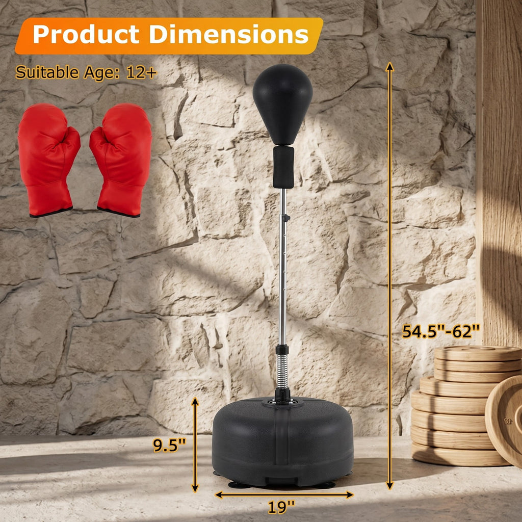 Airfind Height Adjustable Punching Bag with Stand for Teens and Adults, Freestanding Reflex Boxing Bag with Weighted Fillable Base, Gloves and Spring Ball for, Black