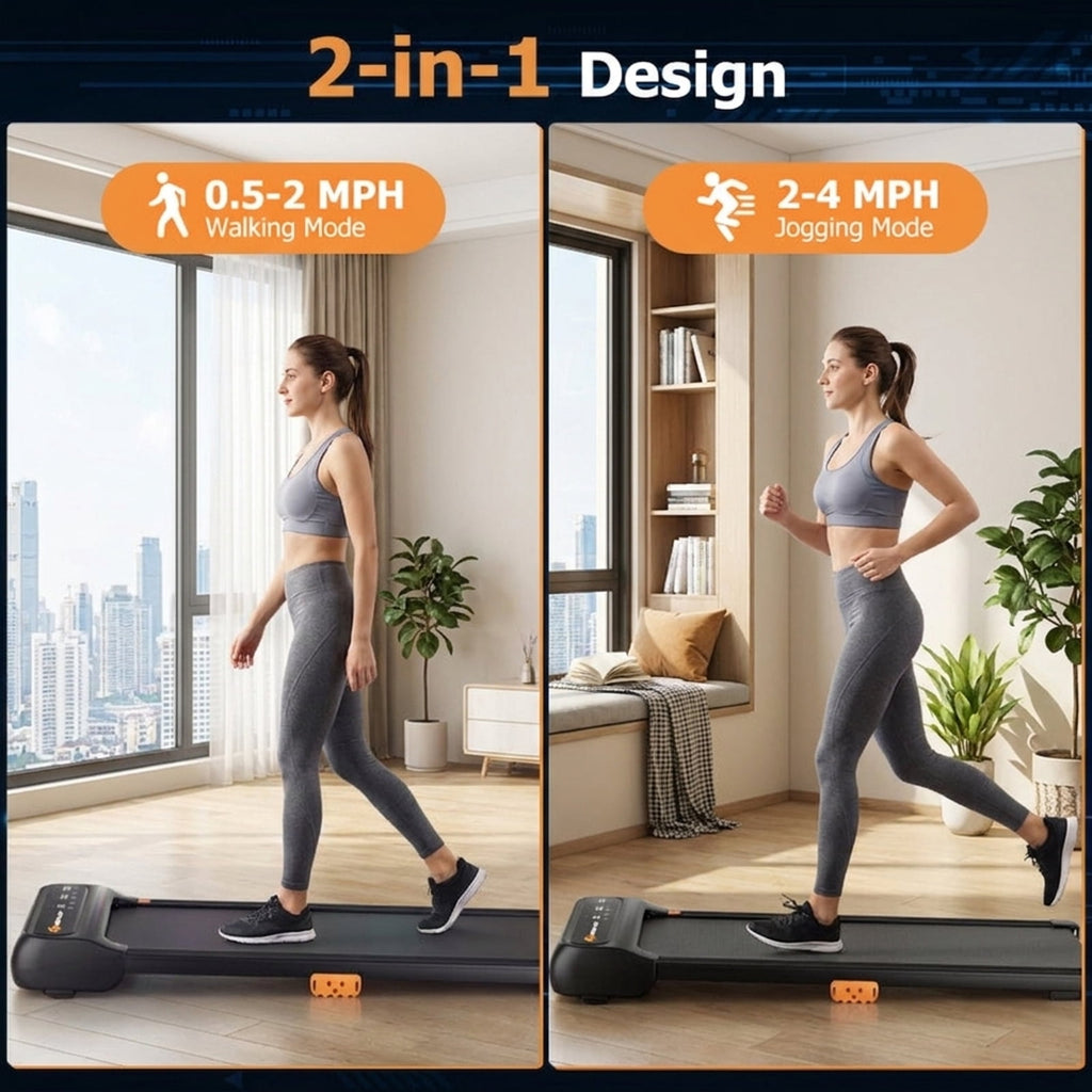 Airfind Under Desk Walking Pad Treadmill for home and office with watch-like remote control plus 7-layer belt and 14 shock absorbers for small spaces, Black