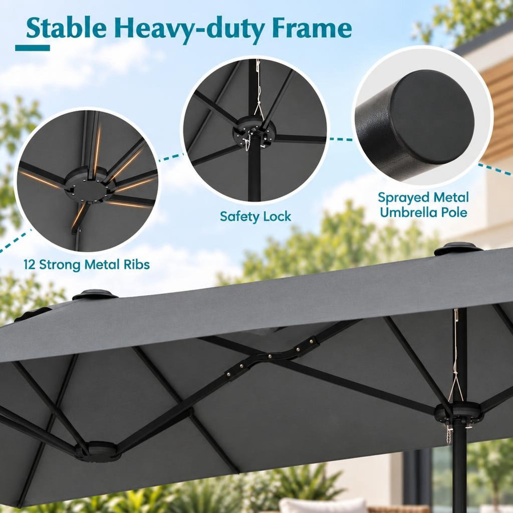 Airfind 13 Feet Double-Sided Patio Twin Table Umbrella with Crank Handle, Metal 180g Yarn Dyed Fabric PA Coating Frame, Gray