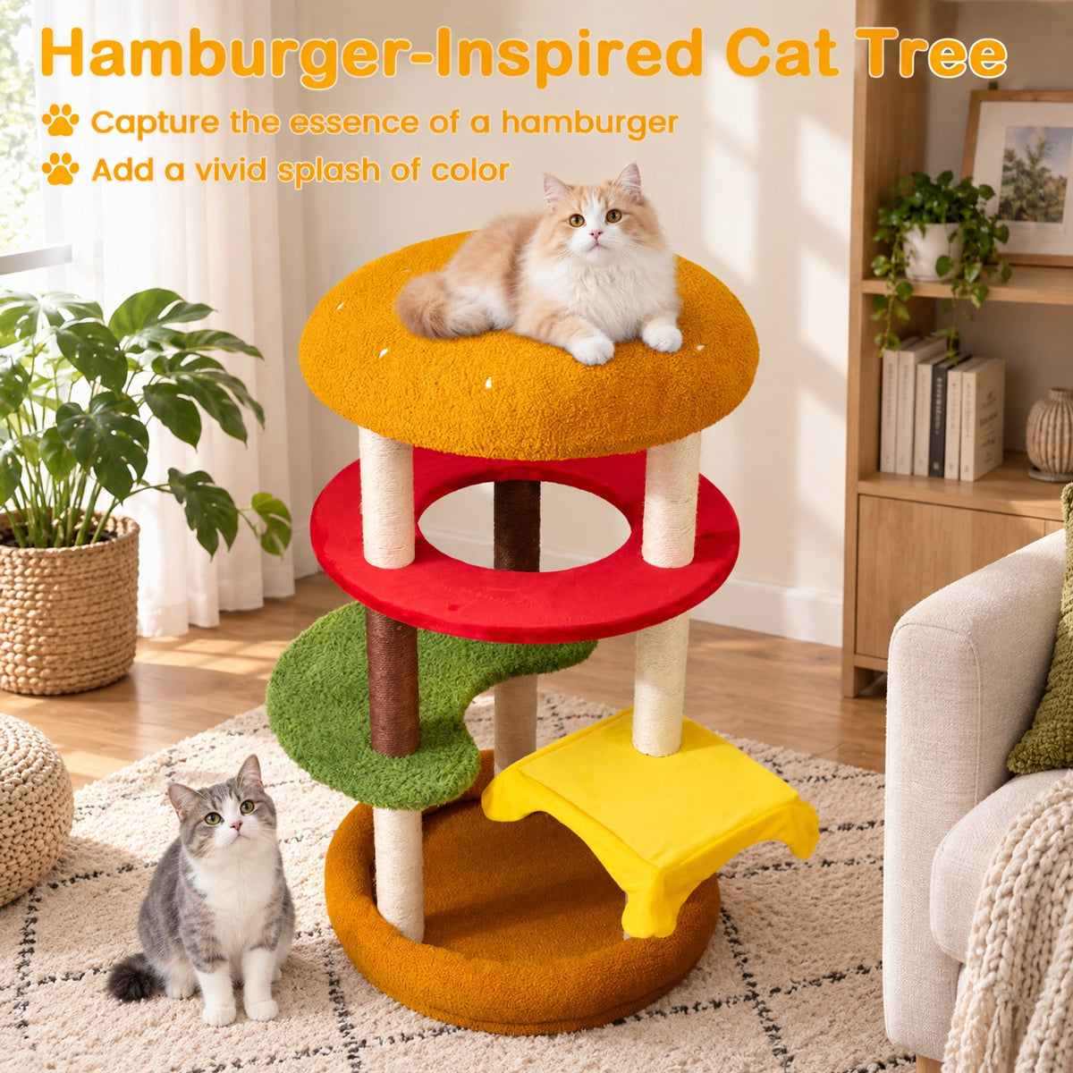 Airfind 42 Inch Tall Modern Cat Tree Multi-Level with Padded Perch and Cat Bed, 22 lbs Capacity, 24in x 42in (Dia. x H) Perch Footprint, Yellow