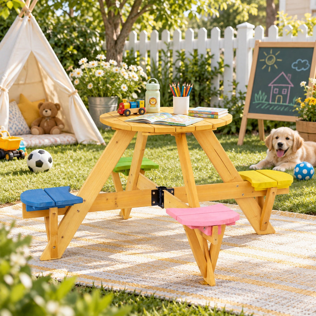 Airfind Kids Picnic Table with Stools and Foldable Adjustable Umbrella for Backyard and Patio, 165 lbs Capacity, Polyester Fabric Frame, Blue