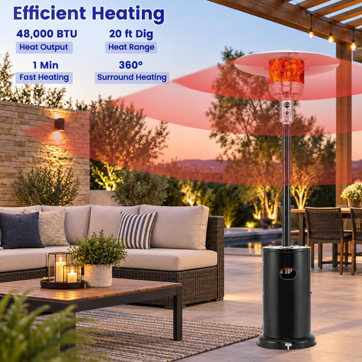 Airfind 50000 BTU Propane Patio Heater with Round Table Design, Aluminum 304 Stainless Steel Metal Frame, 32 x 87 Footprint, Black