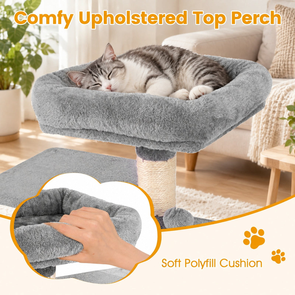 Airfind Multi-Level Cat Tower with 2-Door Condo and Padded Top Perch, PP Cotton Fabric Sisal Engineered Wood Overall Height 44 Base Frame