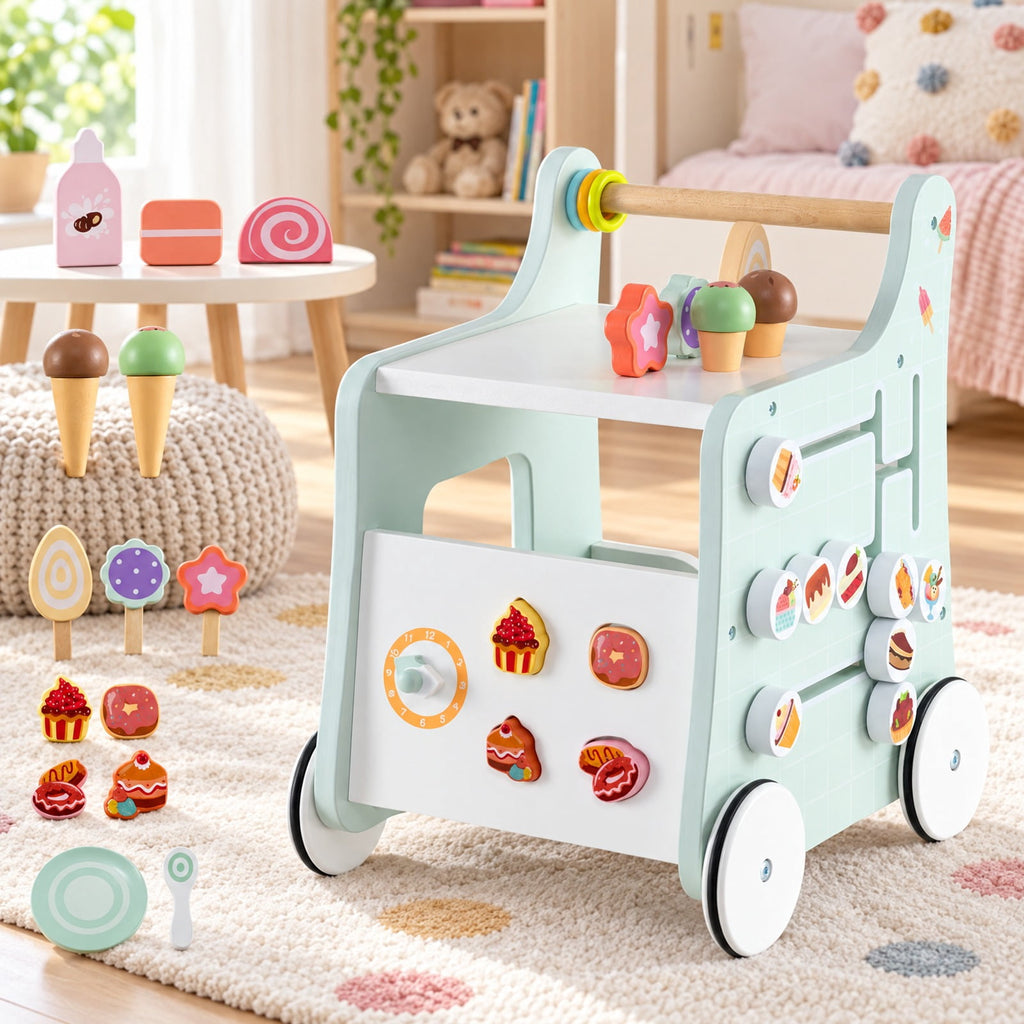 Airfind 2-in-1 Baby Walker with Storage and Ice Creams for 1+ Years Old, MDF Plywood Frame, Light Green