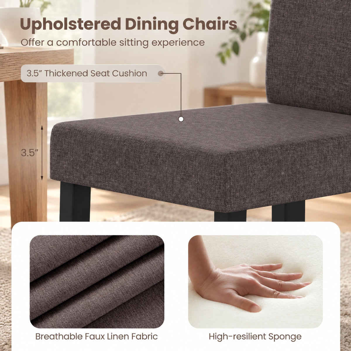 Airfind Set of 2 Dining Chair Mid-Century Modern Fabric Upholstered Parson Chairs, Chair 330 lbs Capacity, 17in x 22in x 35.5in Footprint, Brown