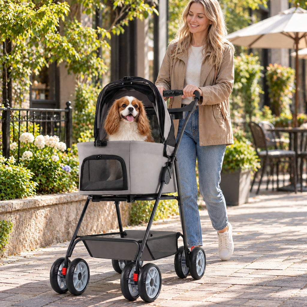 Airfind 3 in 1 Pet Stroller with Removable Carrier up to 33 lbs, 33 lbs Capacity, 300D Oxford Cloth Metal Mesh Sponge PU PP Frame, Gray
