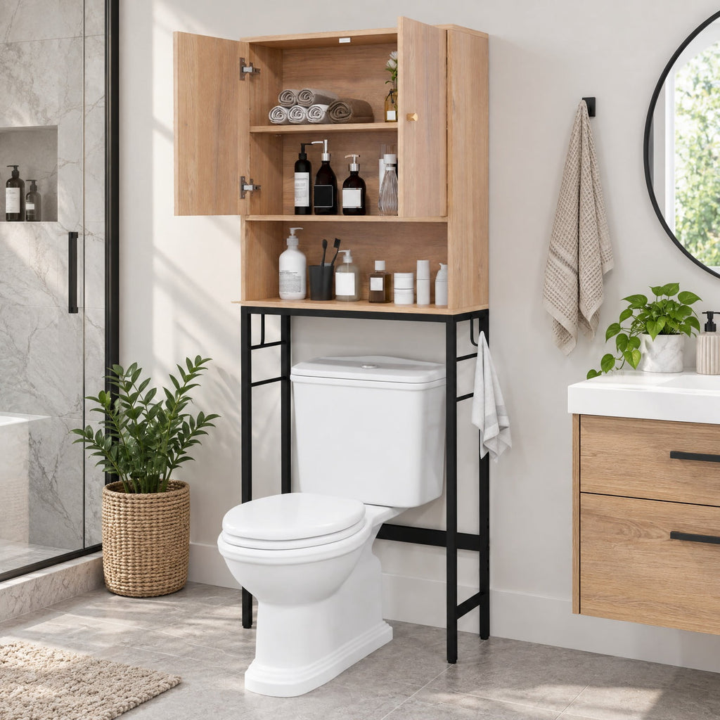 Airfind Over the Toilet Storage Cabinet with 2 Doors and Adjustable Shelf, ?metal Particle Board Item Weight: 38.5 Lbs, Natural