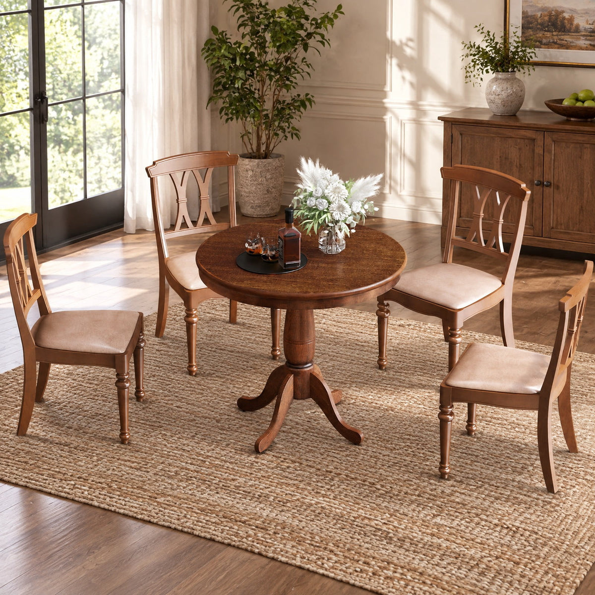 Airfind 32 Inch Wooden Round Pub Pedestal Side Table, MDF board Pedestal Frame, 32 x 30 Footprint, Walnut