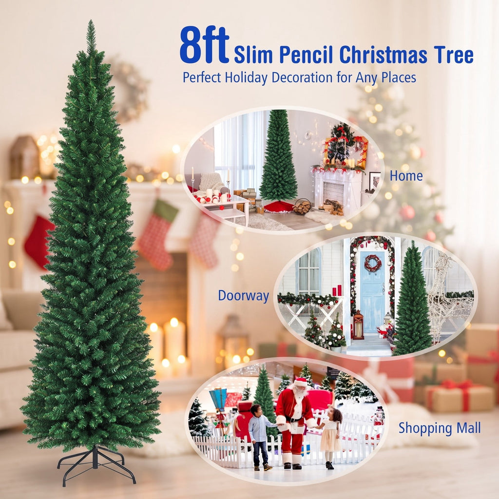Airfind PVC Artificial Slim Pencil Christmas Tree-8 Feet, PVC iron 5 Ft: Frame, 2ft x 5ft Footprint, Green