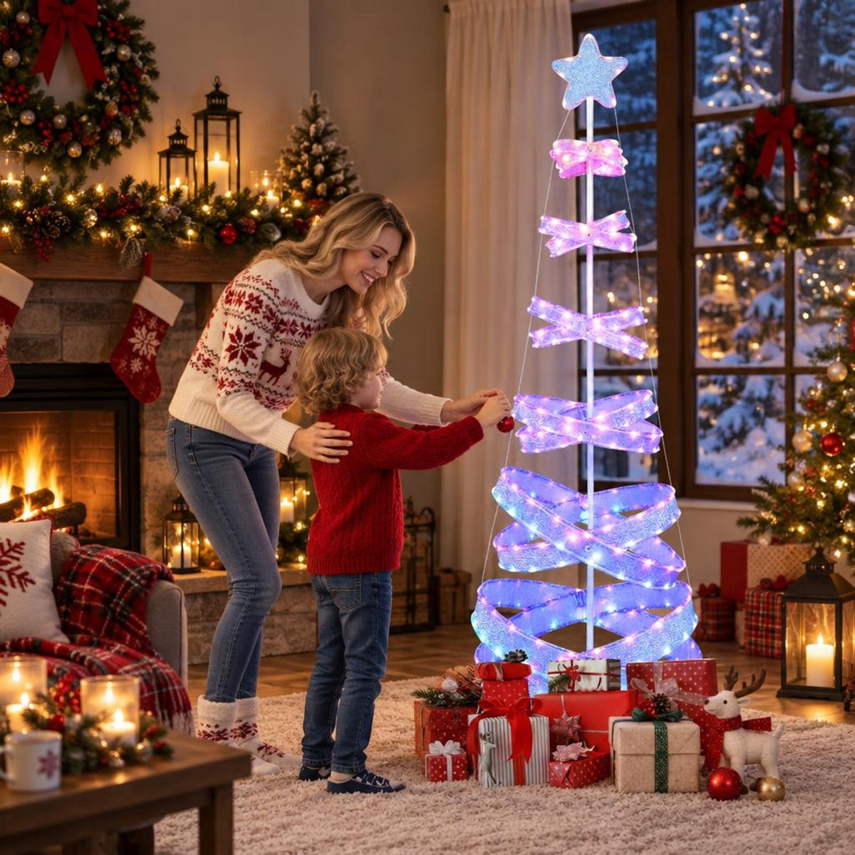 Airfind 7 Feet Outdoor Spiral Christmas Tree for Party Xmas New Year Decoration, Metal Polyester Frame, 2.3 ft x 2.3 ft x 7 ft Footprint, White