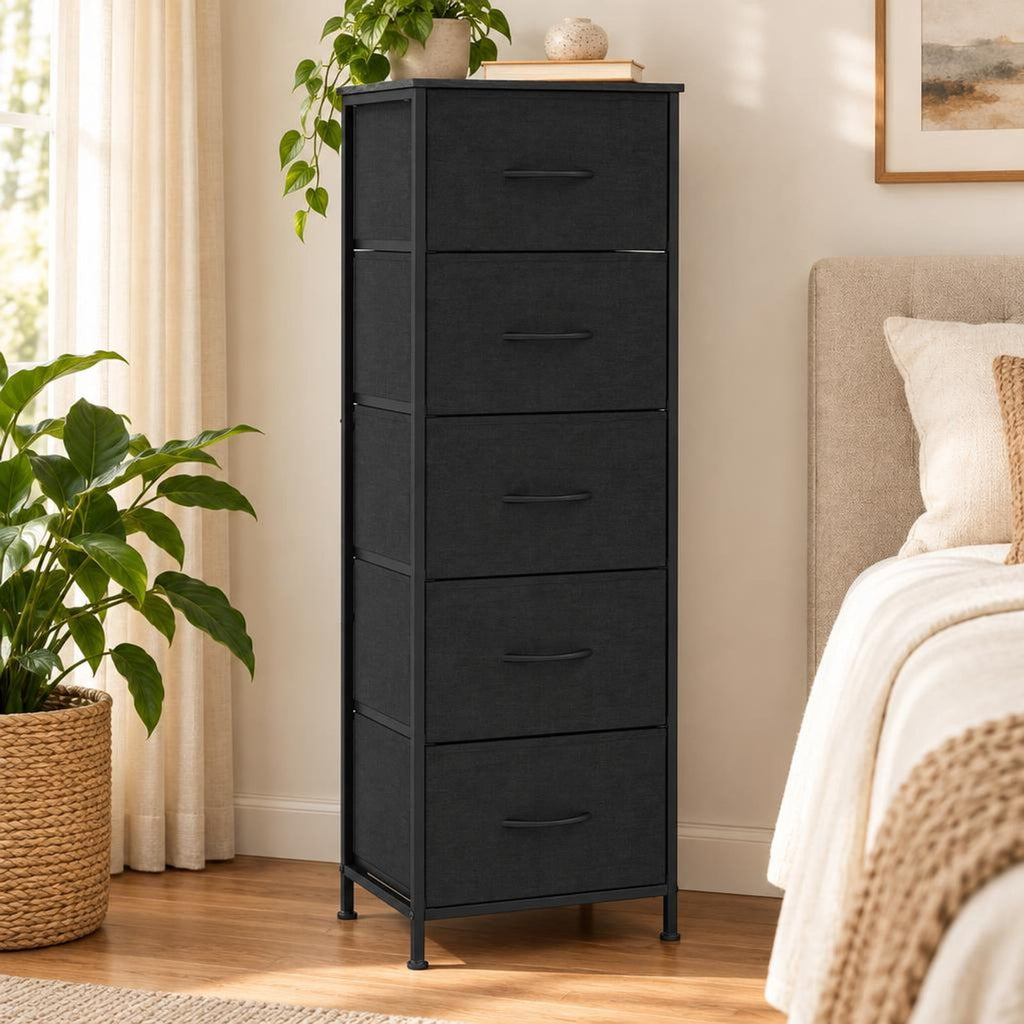 Airfind Dresser Nightstand with 5 Roomy Fabric Drawers for Bedroom, 130 lbs Capacity, Metal Engineered Wood Non-Woven Fabric Frame, Brown