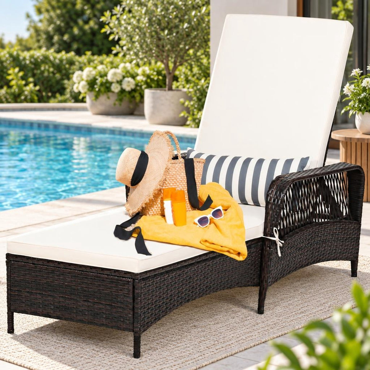 Airfind PE Rattan Chaise Lounge Chair Arm Chair Recliner Adjustable with Pillow, 400 lbs Capacity, Steel PE wicker rattan fabric foam Frame