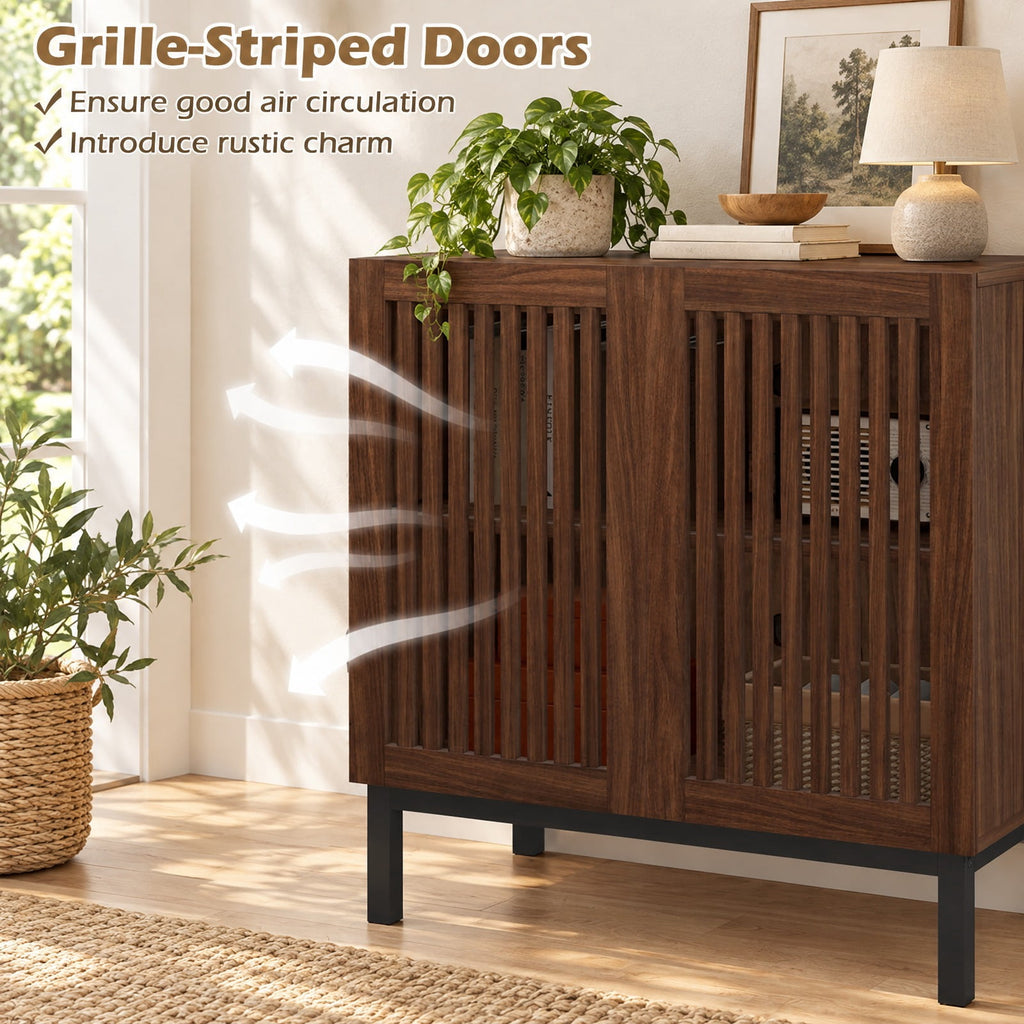 Airfind Buffet Cabinet with Storage 32 Wooden Sideboard Coffee Bar Station, 66 lbs Capacity, Engineered Wood MDF Frame, Walnut