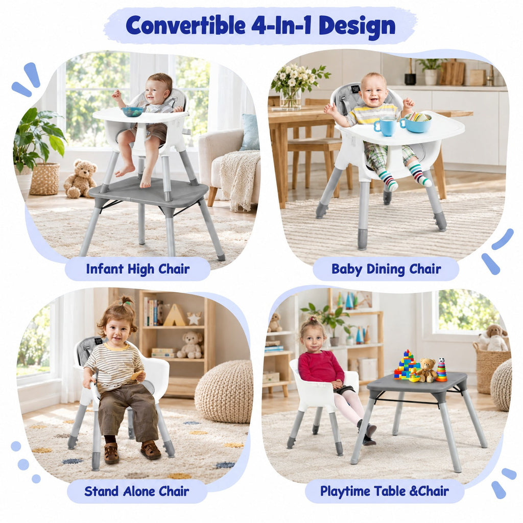 Airfind 4-in-1 Baby Convertible Toddler Table Chair Set with PU Cushion, 33 lbs Capacity, PU PP metal Frame, for 6-36 months, Gray