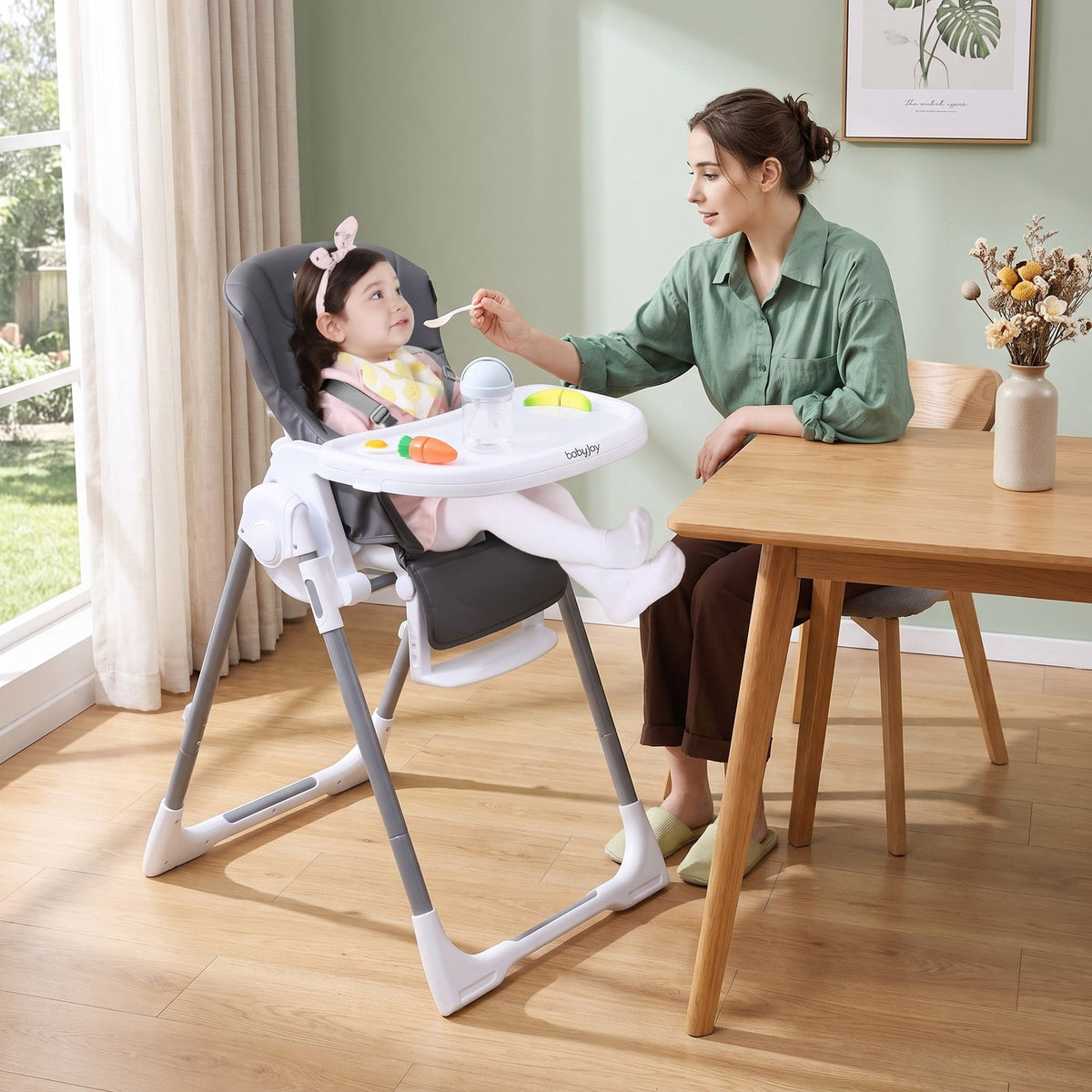 Airfind Foldable Baby High Chair with Adjustable Height and Relining Seat, 15 kg Capacity, Metal PP PU Frame, for 6-36 Months, Dark Gray
