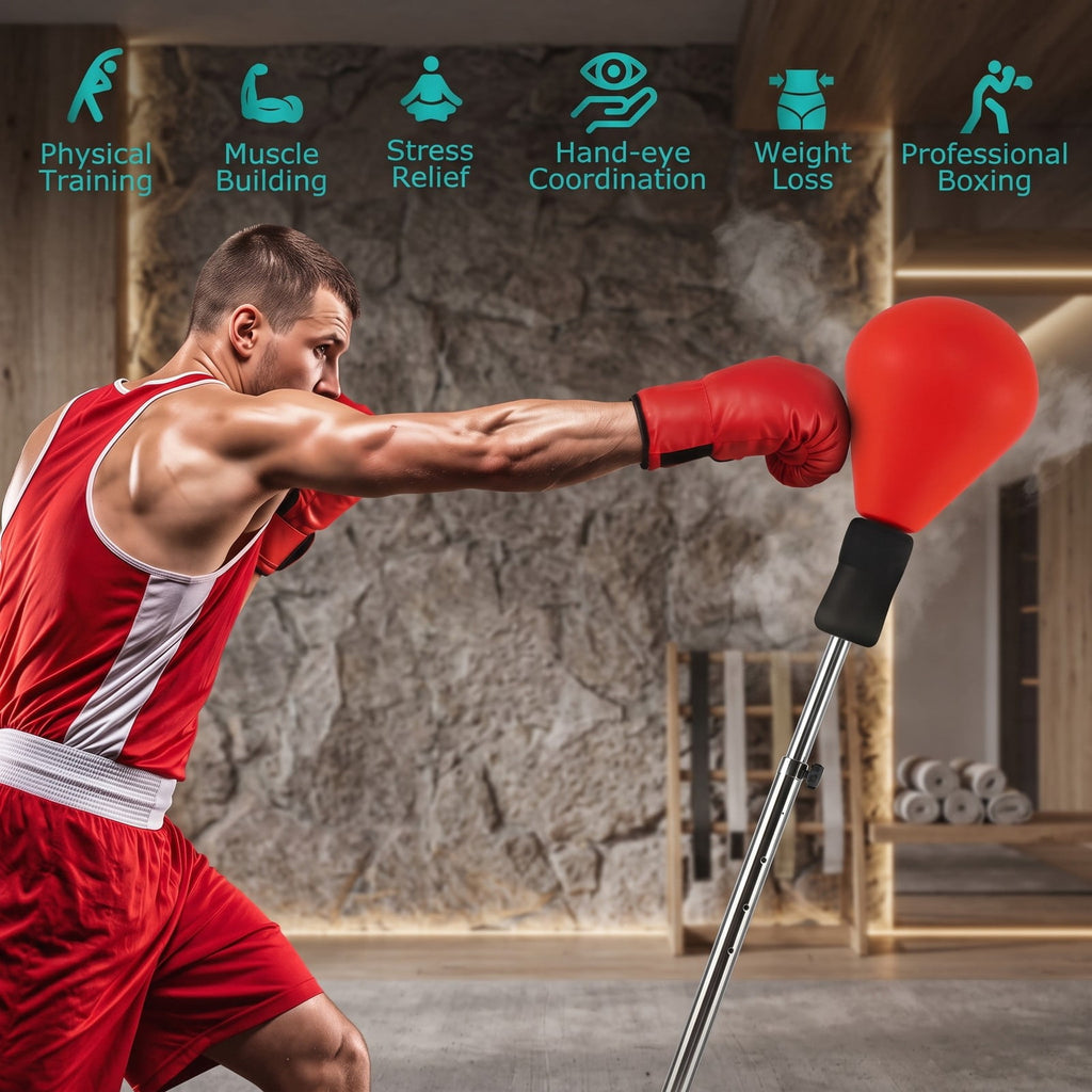 Airfind Height Adjustable Punching Bag with Stand for Teens and Adults, Freestanding Reflex Boxing Bag with Weighted Fillable Base, Gloves and Spring Ball for, Red