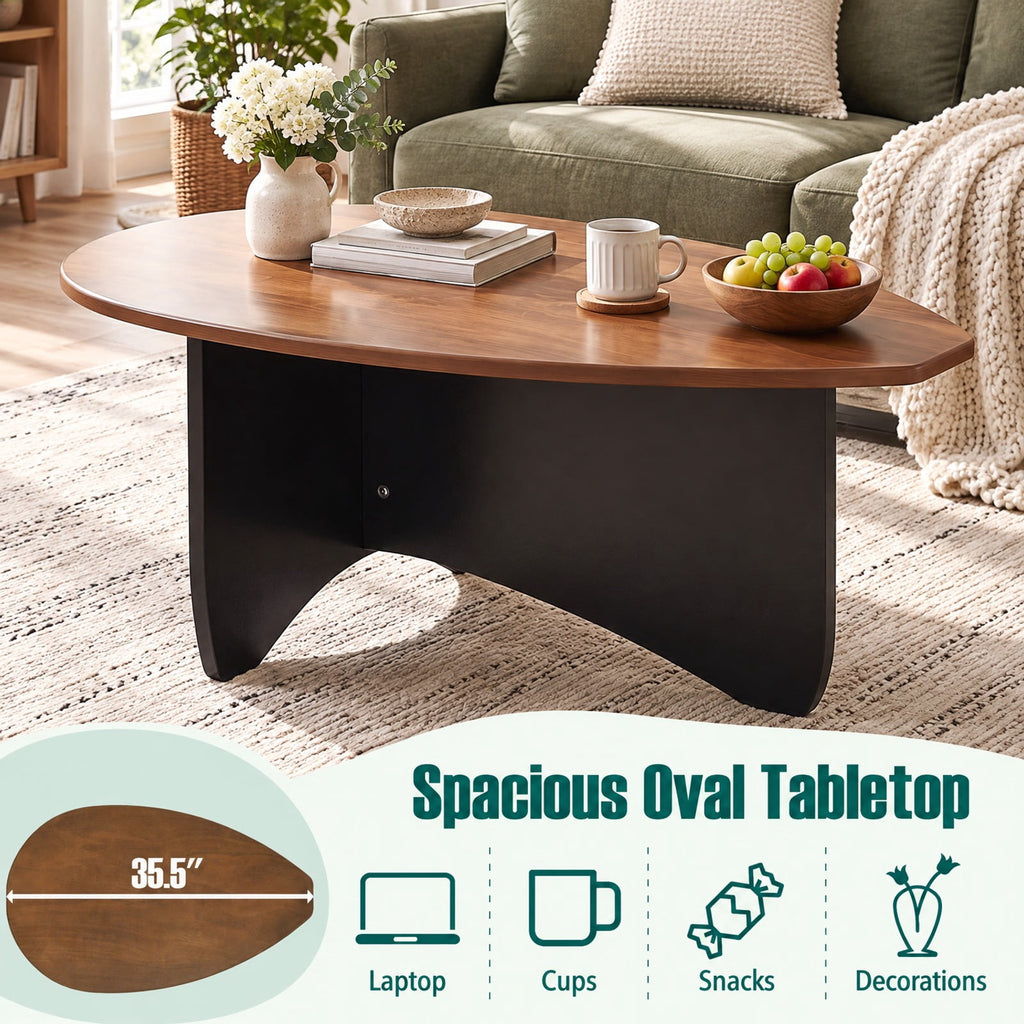 Airfind Oval Coffee Table Mid Century Modern Accent Table Low Profile Wooden Center Table, 35.5 x 21.5 x 15Weight Footprint, Walnut