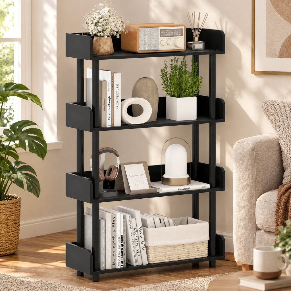 Airfind 4-Tier Bookshelf Open Bookcase with Anti-Tipping Kit Industrial Storage Unit, 33 lbs Capacity, Engineered Wood PE PP Frame, Brown