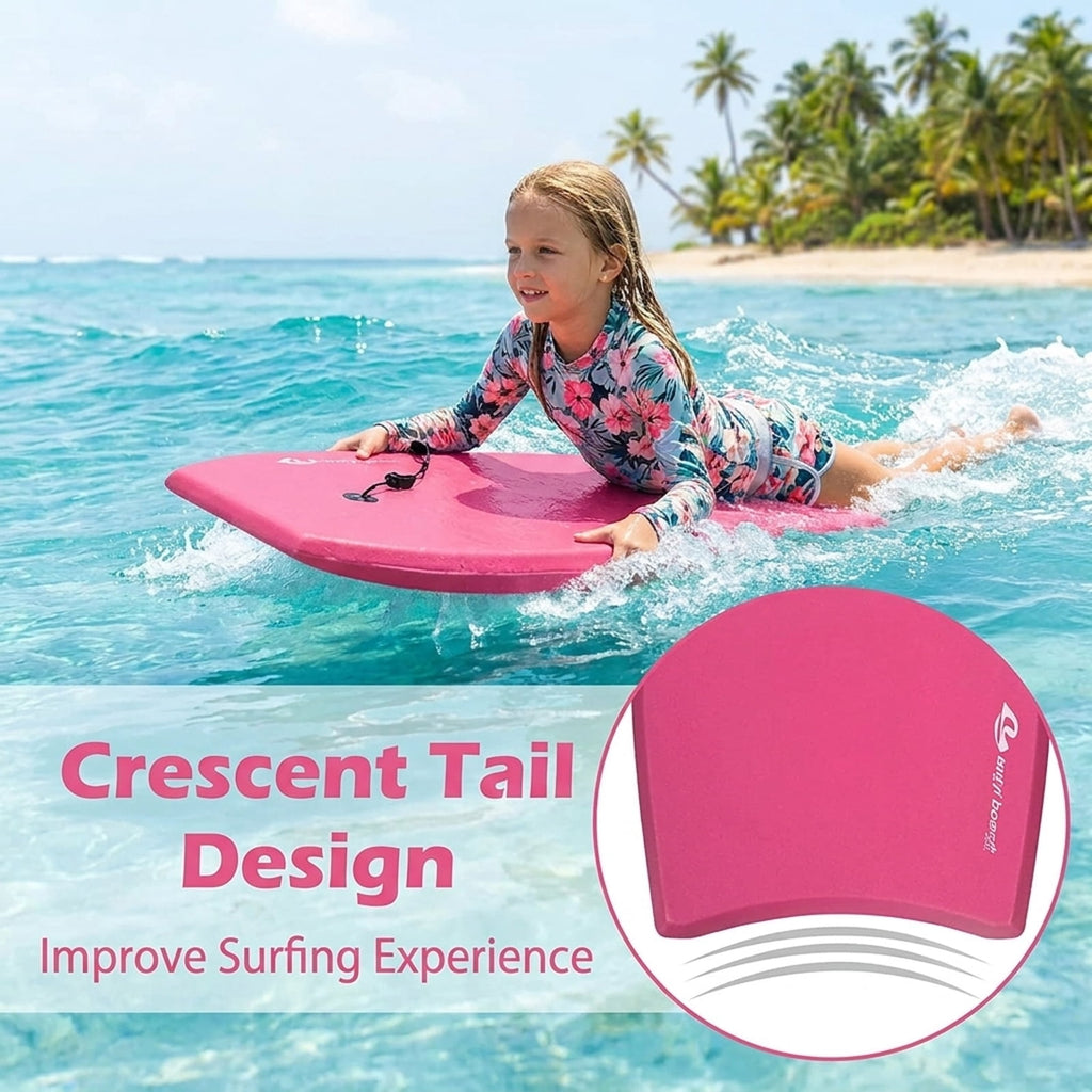 Airfind 41 Inch IXPE Bodyboard for Adults ¡ª Cool-Touch Deck, EPS Core, HDPE Slick Bottom, Crescent Tail, Coiled Wrist Leash Included (Pink)
