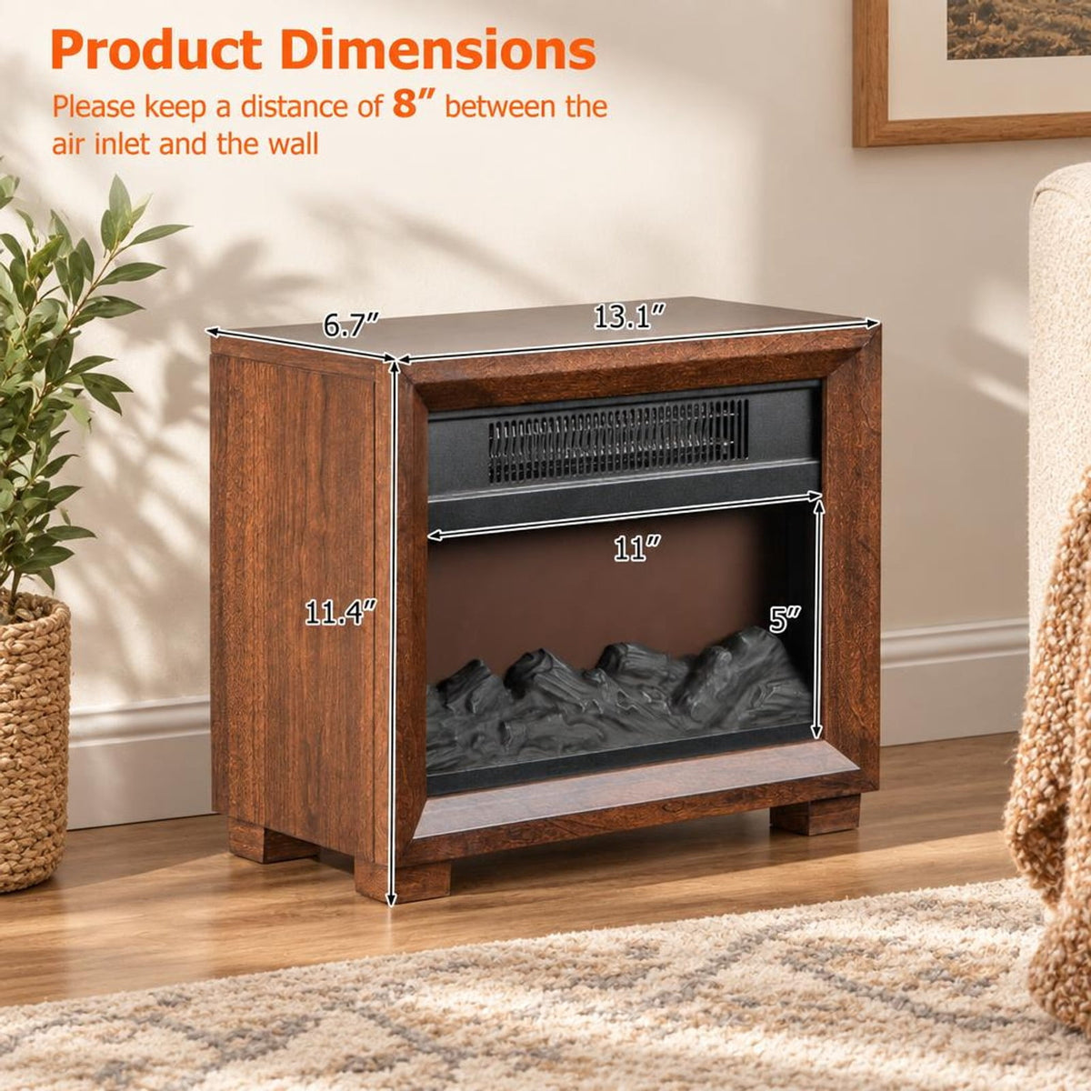 Airfind Mini Wooden Space Tabletop Fireplace with Realistic Flame Effect, MDF PB Metal Frame, Quiet Operation wont Disturb Your Relaxation, Brown