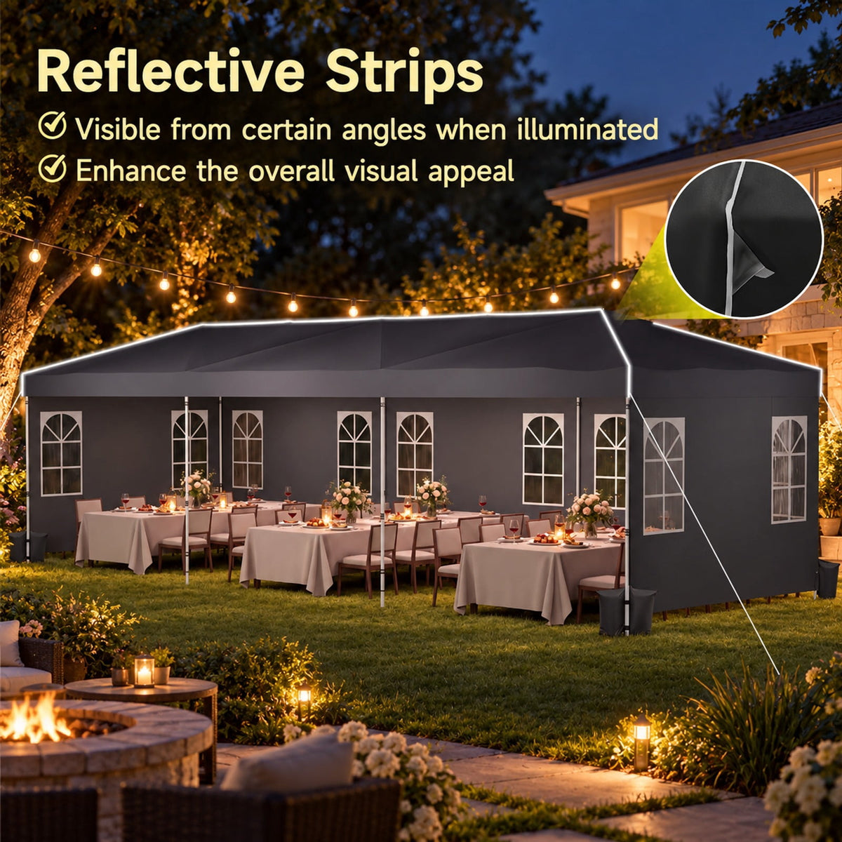 Airfind 10 x 30 FT Pop Up Canopy Tent with 8 Sidewalls and Adjustable Height, PE Metal Fabric Frame, 30 x 10 x 8.5/8.2/7.9 ft Footprint, Black