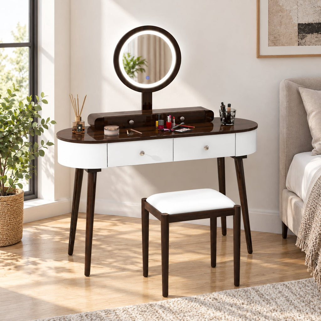 Airfind Dressing Vanity Table Set with LED Mirror and 4 Drawers, 170 lbs Capacity, MDF Frame, 47 Inch x 16.5 Inch x 56 Inch Footprint, White