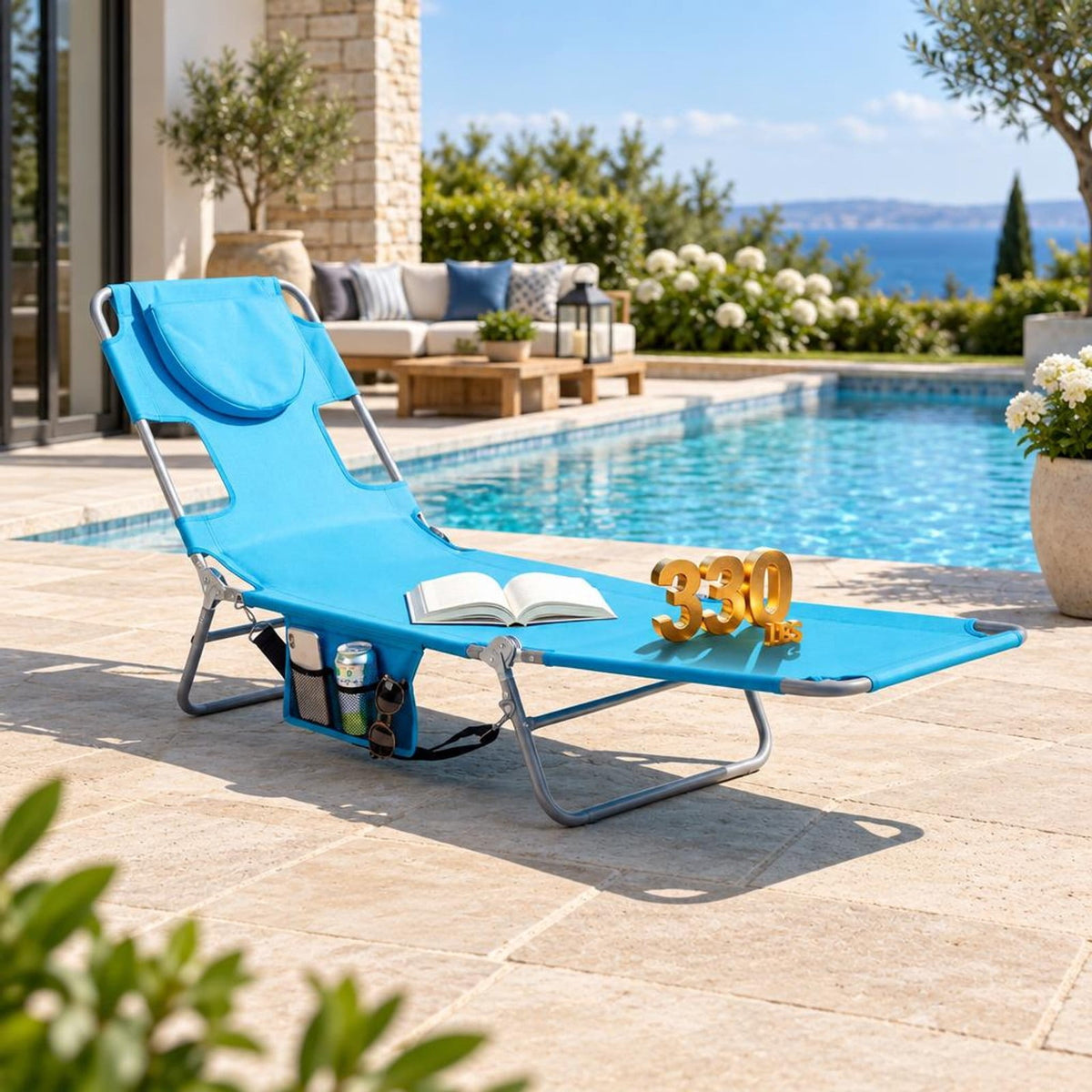 Airfind Folding Beach Lounge Chair with Adjustable Backrest for Lawn, 330 lbs Capacity, Metal Oxford Fabric Polyester Sponge Frame