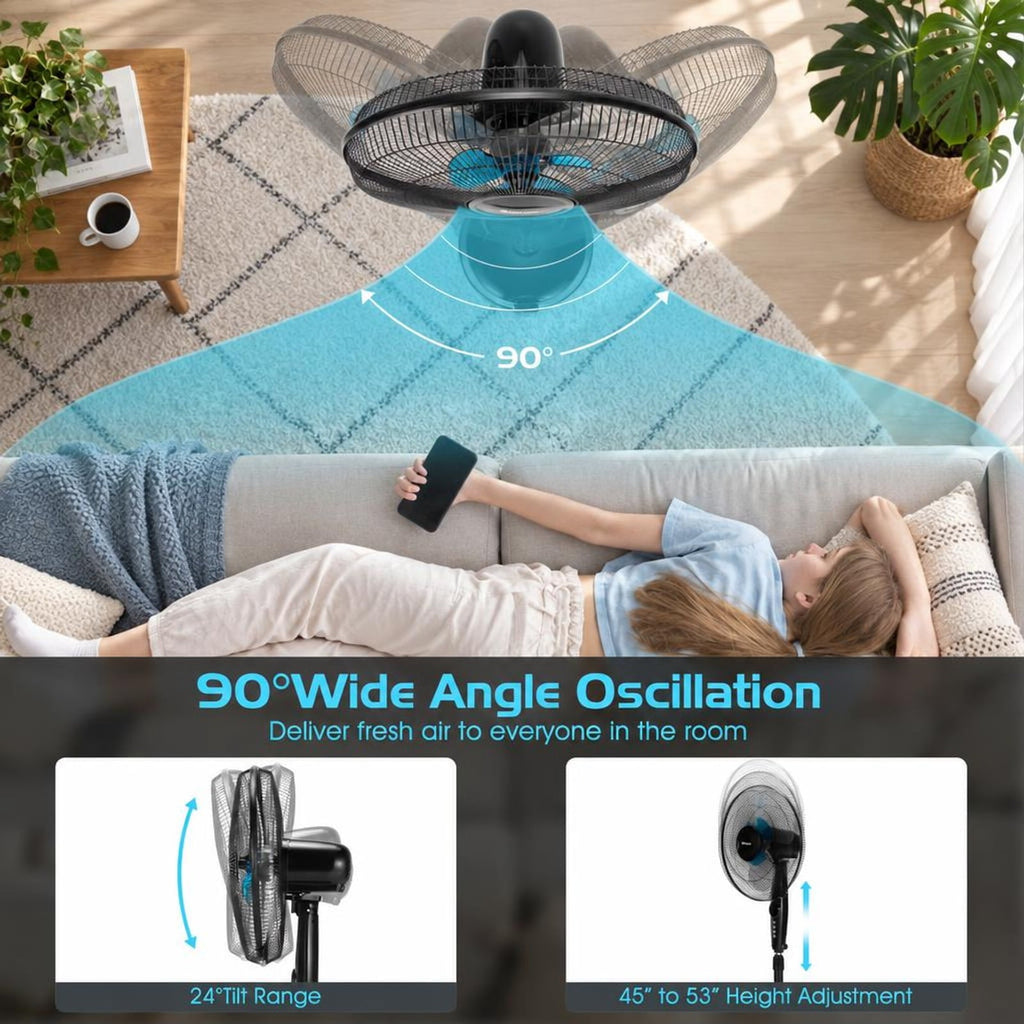 Airfind 16 Inches Adjustable Height Fan with Quiet Oscillating Stand for Home and Office, PP iron Frame, Black