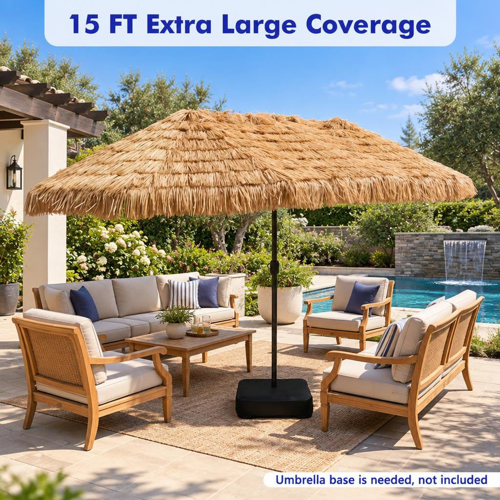 Airfind 15 x 9 FT Solar Double-sided Patio Umbrella with 144 Multi-colored Flowing Lights 12 Modes and 12 Ribs, Brown