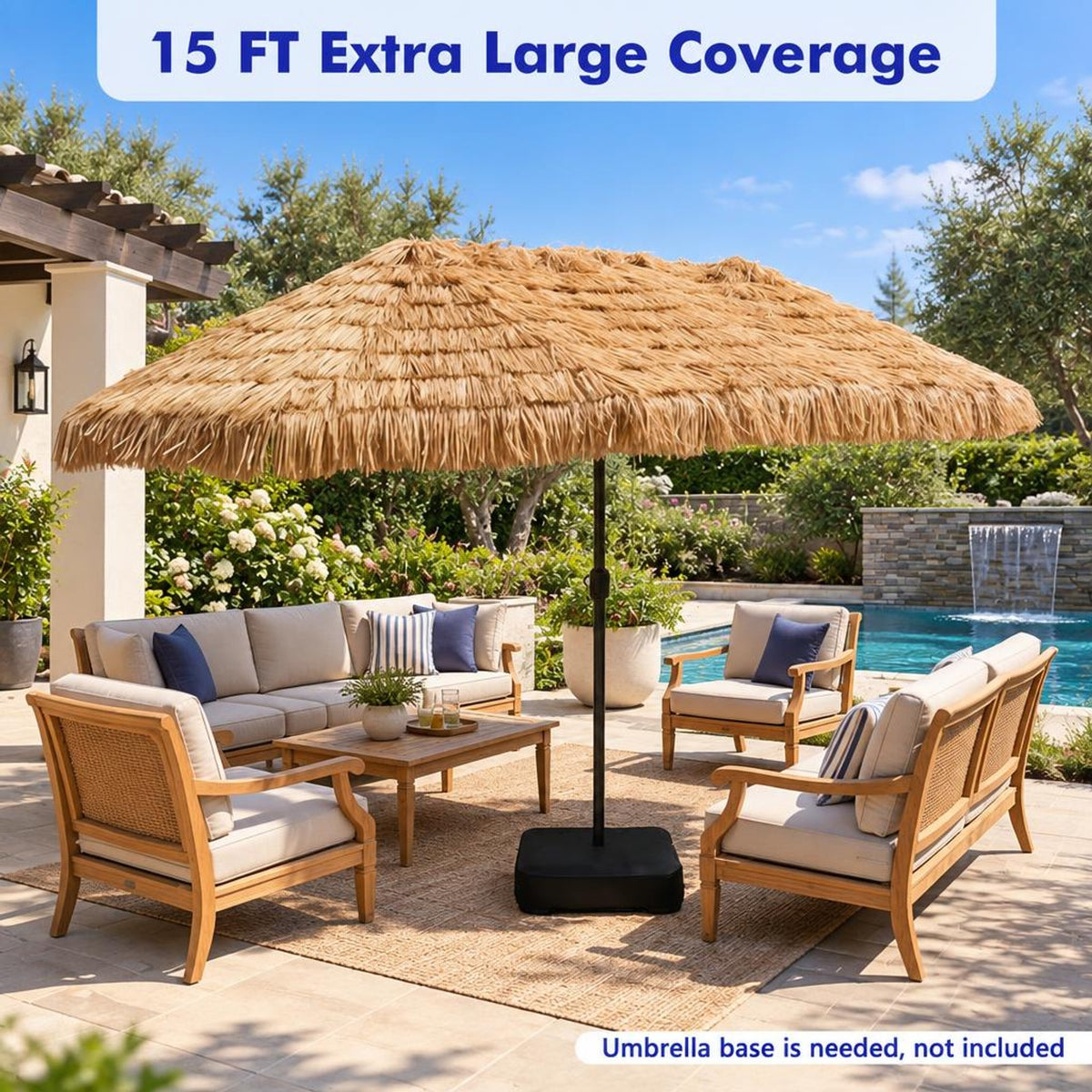 Airfind 15 x 9 FT Solar Double-sided Patio Umbrella with 144 Multi-colored Flowing Lights 12 Modes and 12 Ribs, Brown