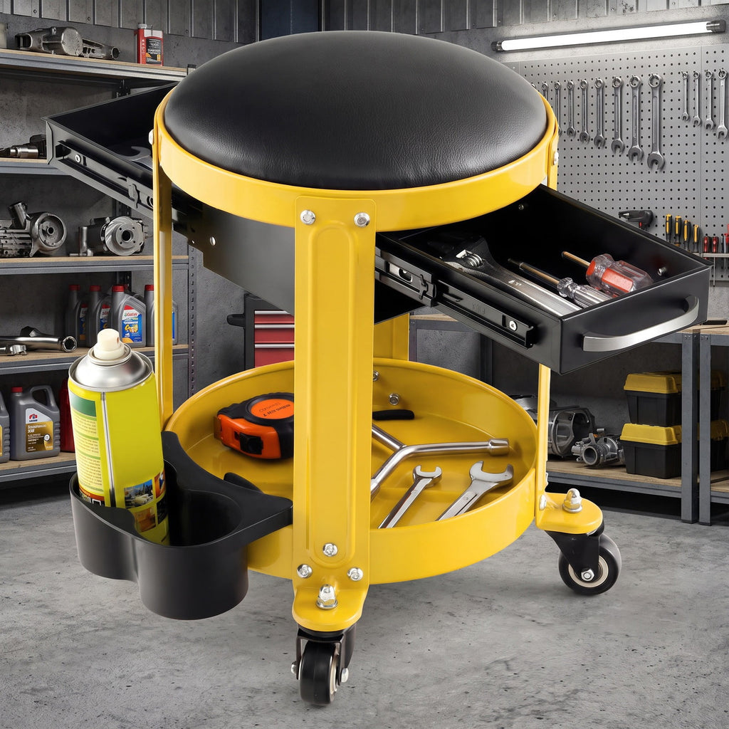 Airfind Rolling Mechanic Stool with Removable Padded Seat and Drawers, 330 lbs Weight Capacity of Tool Tray: 155 lbs Capacity, 16 x 17 Footprint