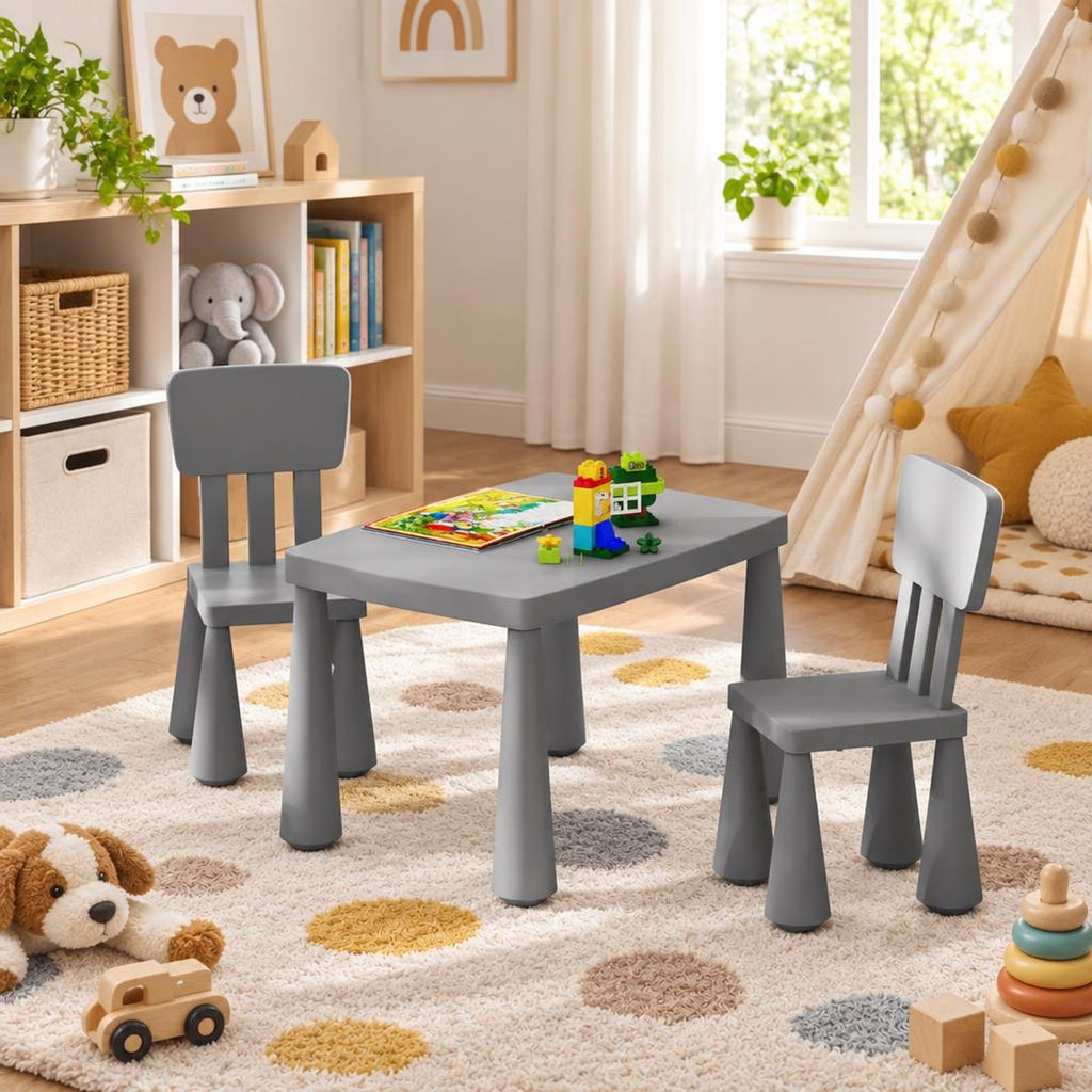 Airfind Table and Chair Set, 3 Pieces Multifunction Activity Youth Play, 110 lbs Capacity, PP Frame, 30 Inch x 21 Inch x 19 Inch Footprint, Gray