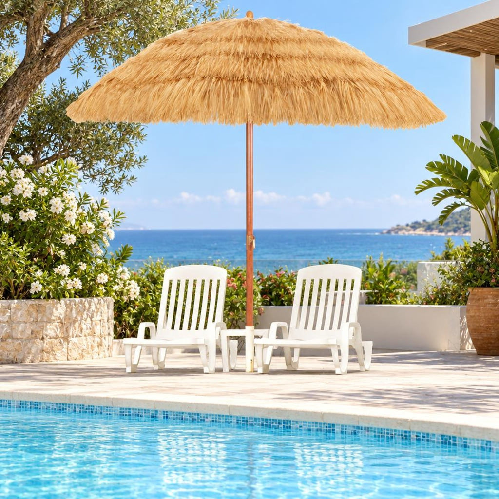 Airfind 6.5 Feet Portable Thatched Tiki Beach Umbrella with Adjustable Tilt for Backyard, PP Frame, Khaki