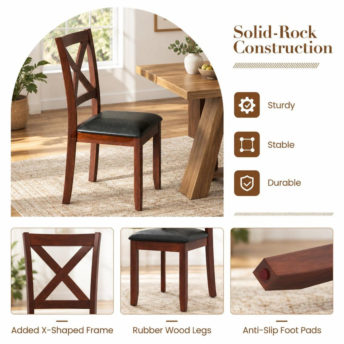 Airfind Set of 2 Wooden Kitchen Dining Chair with Padded Seat and Rubber Wood Legs, Capacity 355 lbs Capacity, 18 x 22 x 39 Footprint, Black