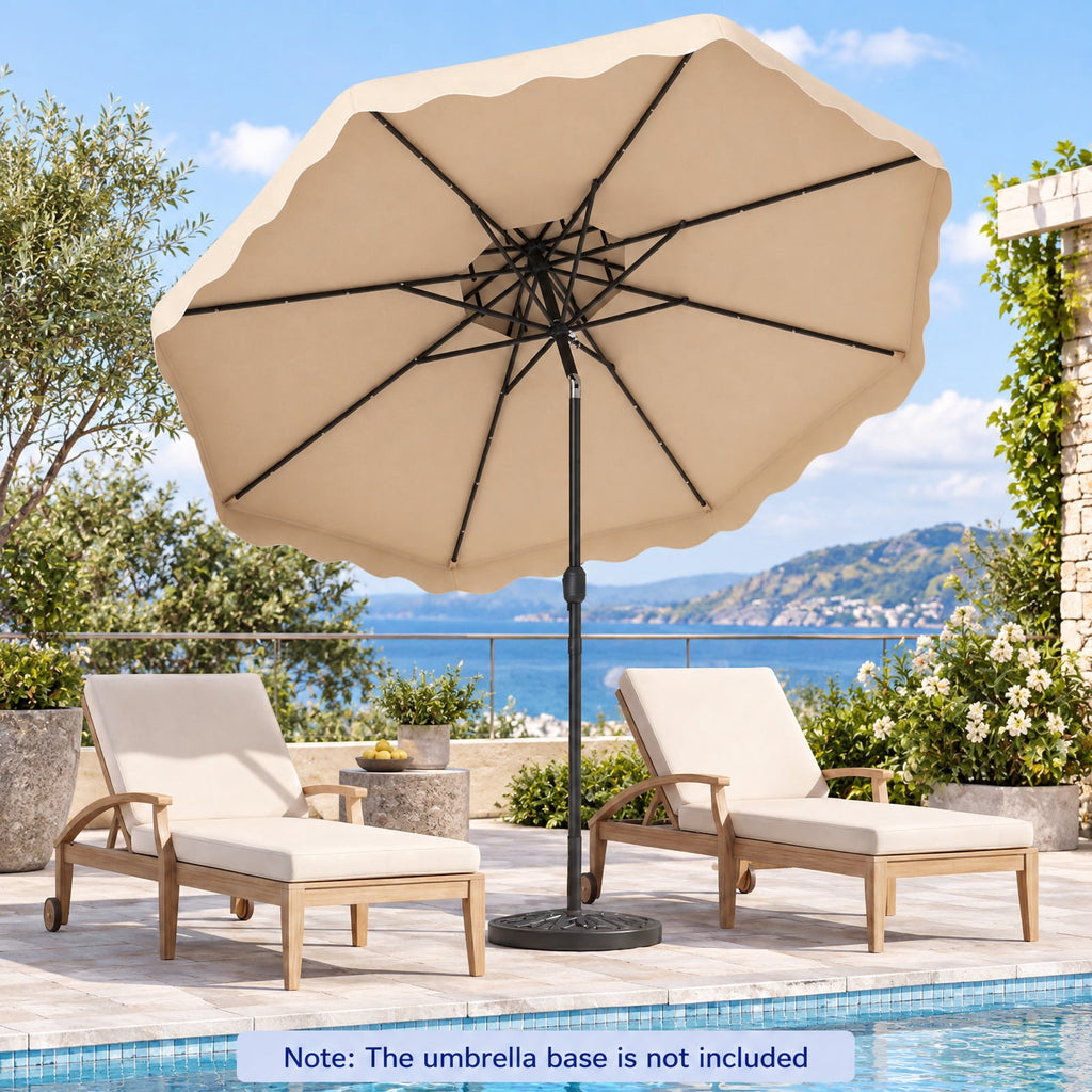 Airfind 9 FT Solar LED Patio Umbrella Push-Button Tilt and Crank 24 LED Lights and 8 Ribs, Polyester Fabric Metal Frame, 9 x 8.2 ft Footprint, Beige