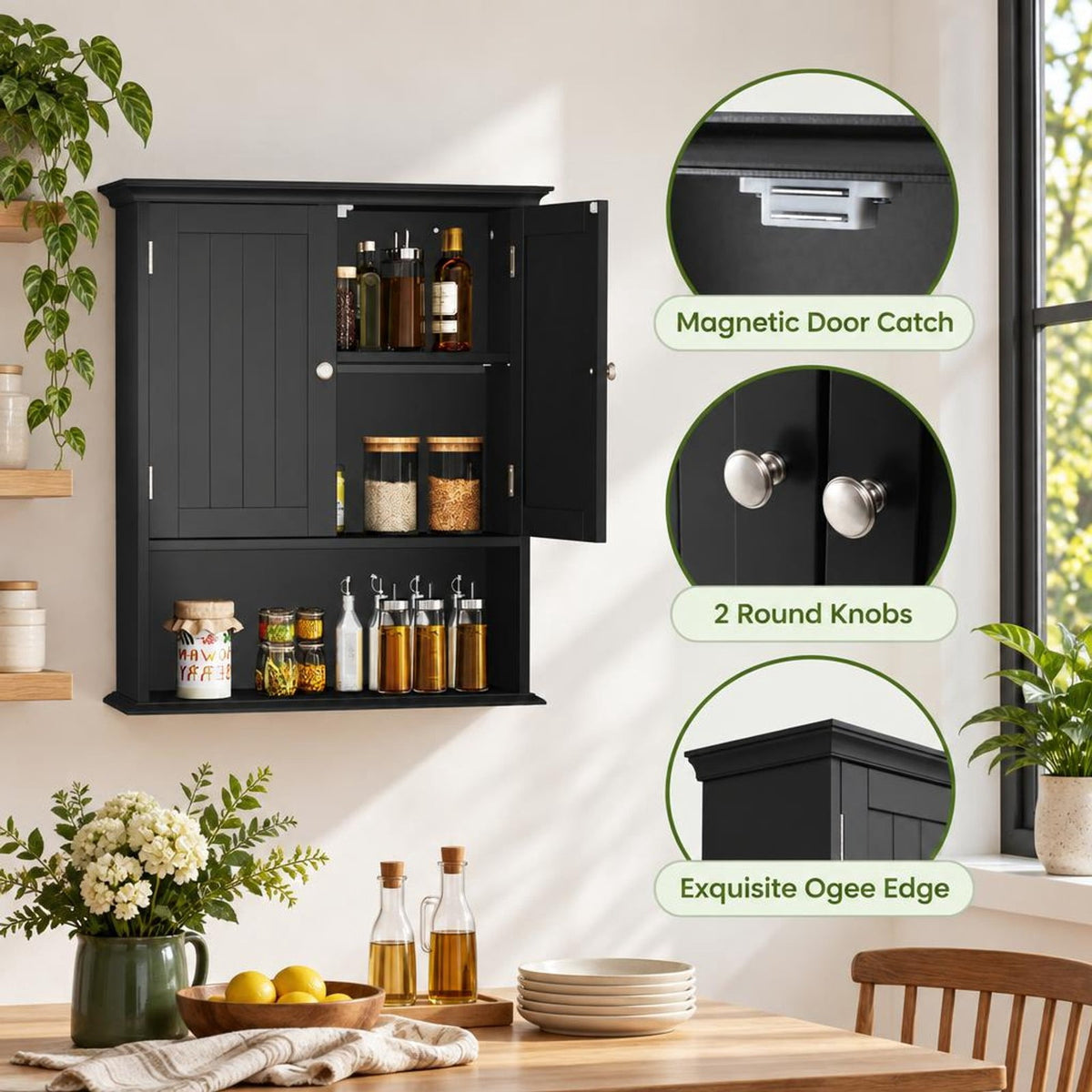 Airfind Wall Mount Bathroom Cabinet Storage Organizer with Doors and Shelves, MDF Metal for Convenient Everyday Use, Black