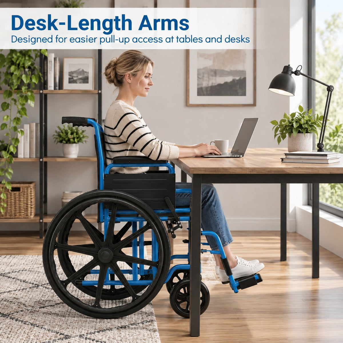 Airfind Lightweight Folding Wheelchair for Adults with Swing-Away Footrest and Desk Arm, 330 lbs Capacity, Metal Faux Leather Nylon Plastic Frame