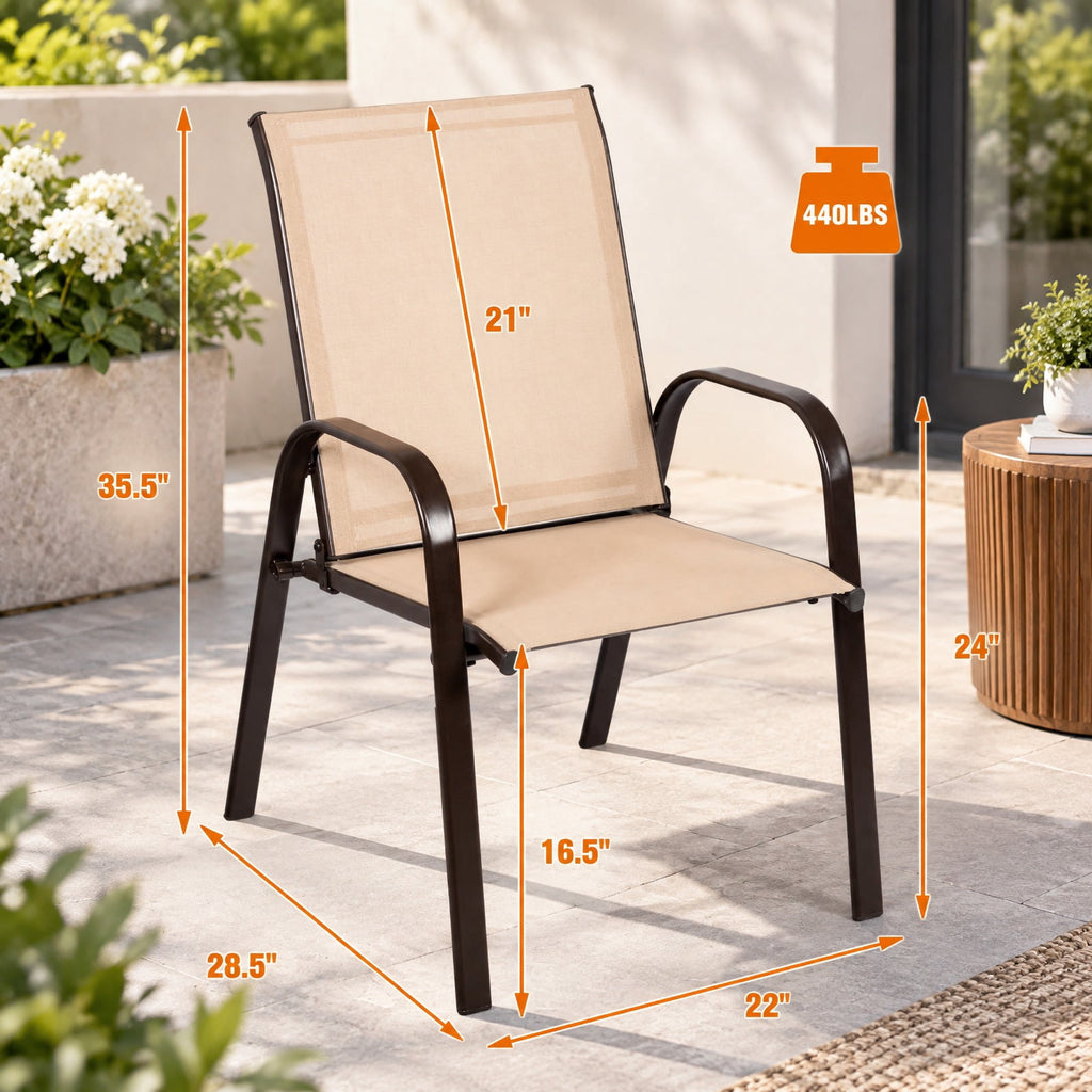 Airfind 2 Pcs Patio Chairs Outdoor Dining Chair with Armrest, 440 lbs Capacity, Steel fabric Frame, Beige