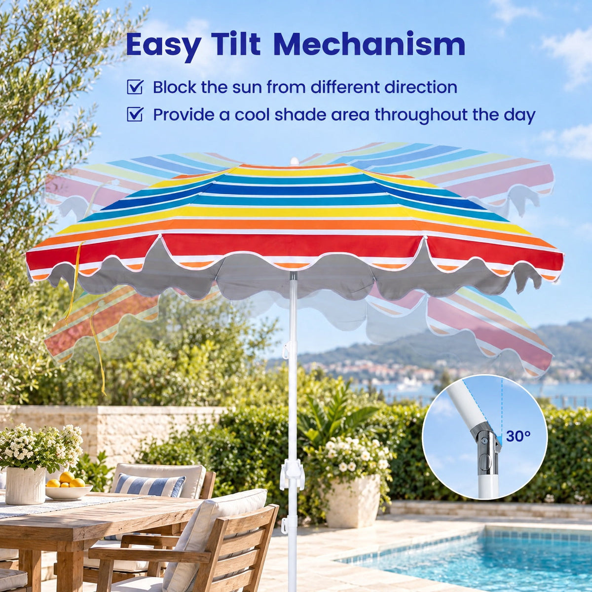 Airfind 6.5 FT Beach Umbrella UPF 50+ with Sand Anchor for Garden Pool Backyard, Polyester Fabric Metal Aluminum Alloy PP Frame, Blue Stripe