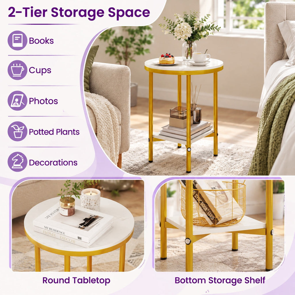 Airfind 2-Tier Round Coffee Table with Storage Shelf-2, 66 lbs Capacity, Engineered Wood Metal Frame, 16 x 16 x 20 Footprint, Coffee