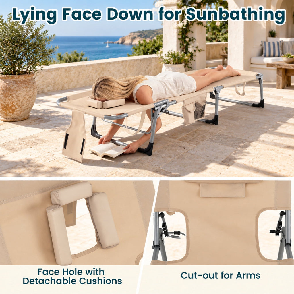 Airfind Set of 2 Tanning Chair Portable Chaise Lounge Chair with 4-Position Adjustable Backrest, 330 lbs Capacity, Beige